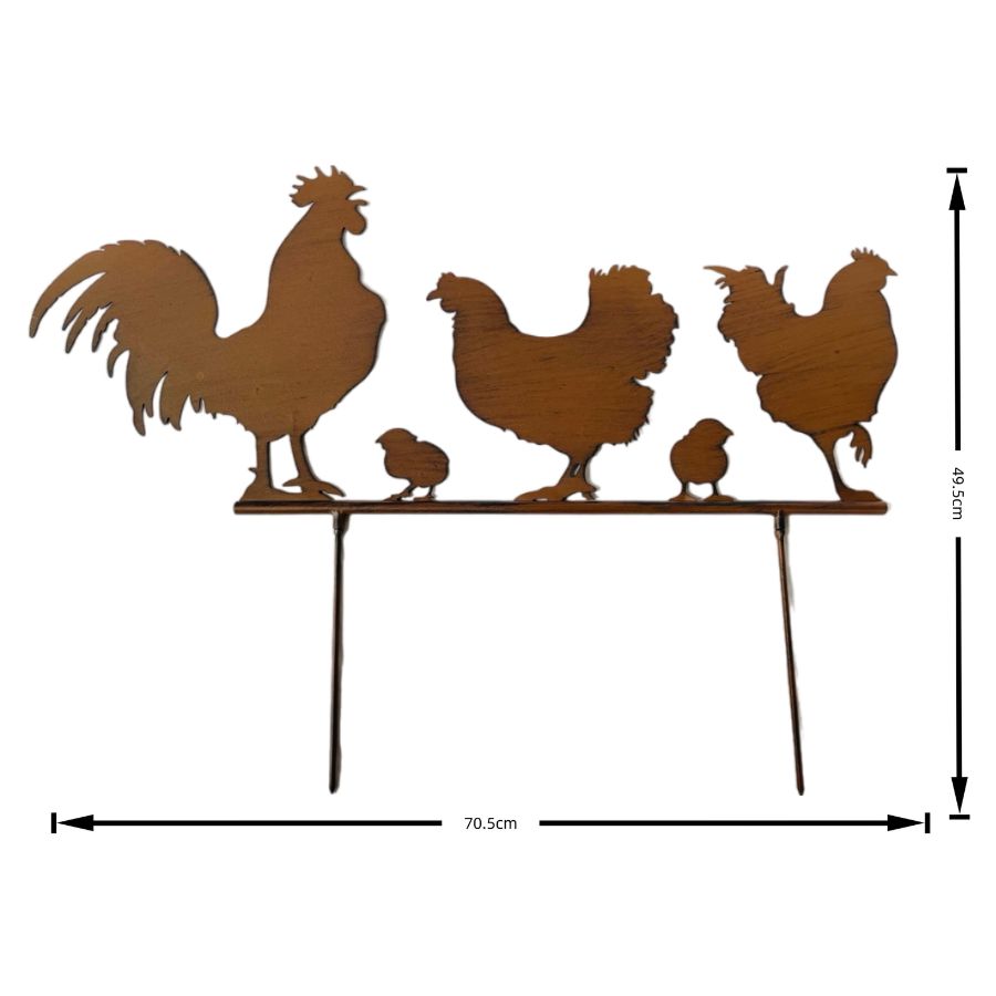 Chook Family Garden Stake 70.5x1x49.5cm