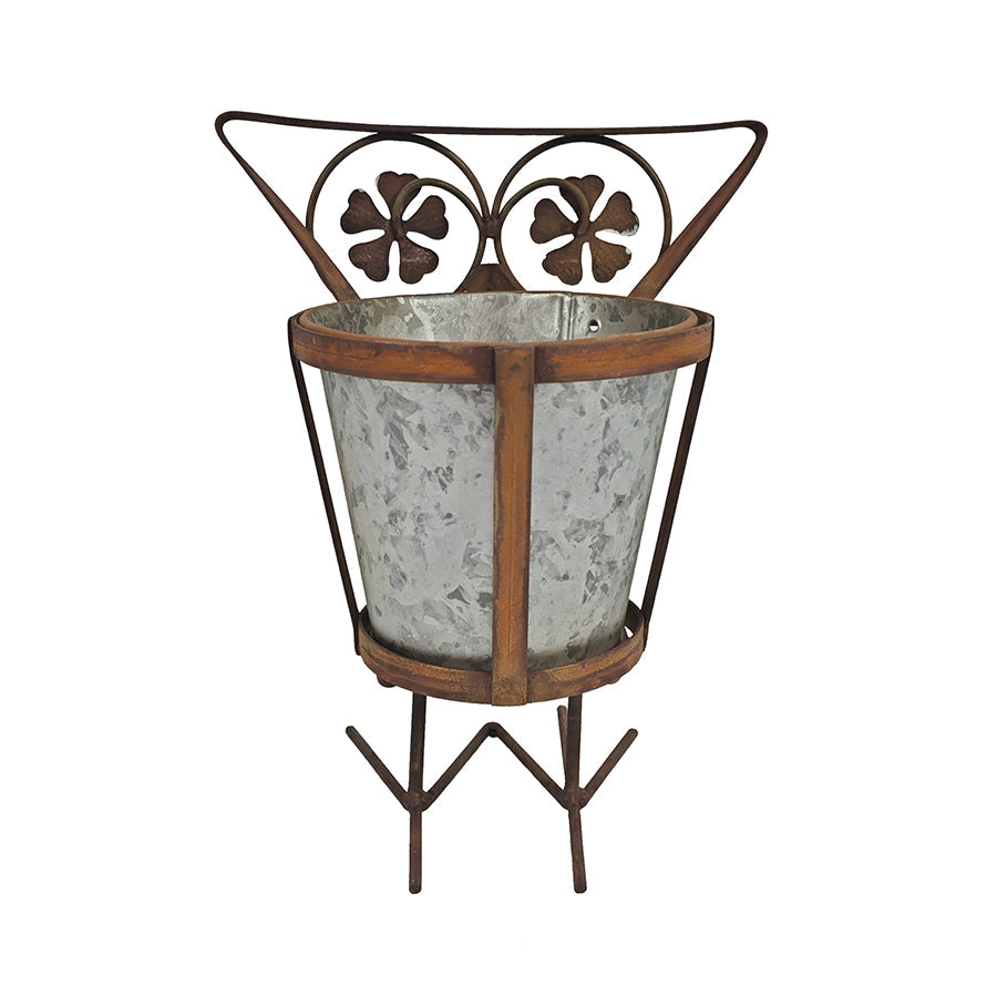 Arty Owl w/Galvanised Potplanter 18.5x15x23cm