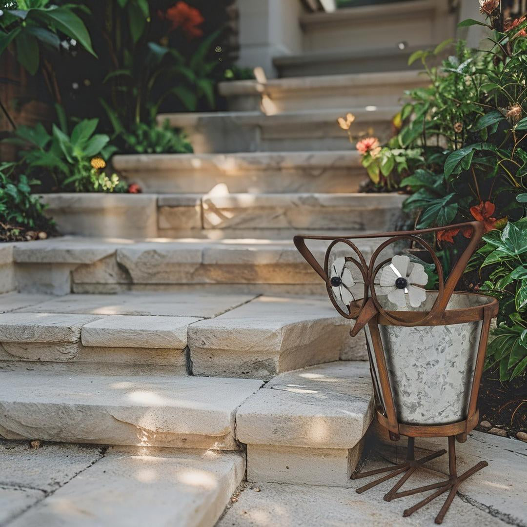 Arty Owl w/Galvanised Potplanter 18.5x15x23cm