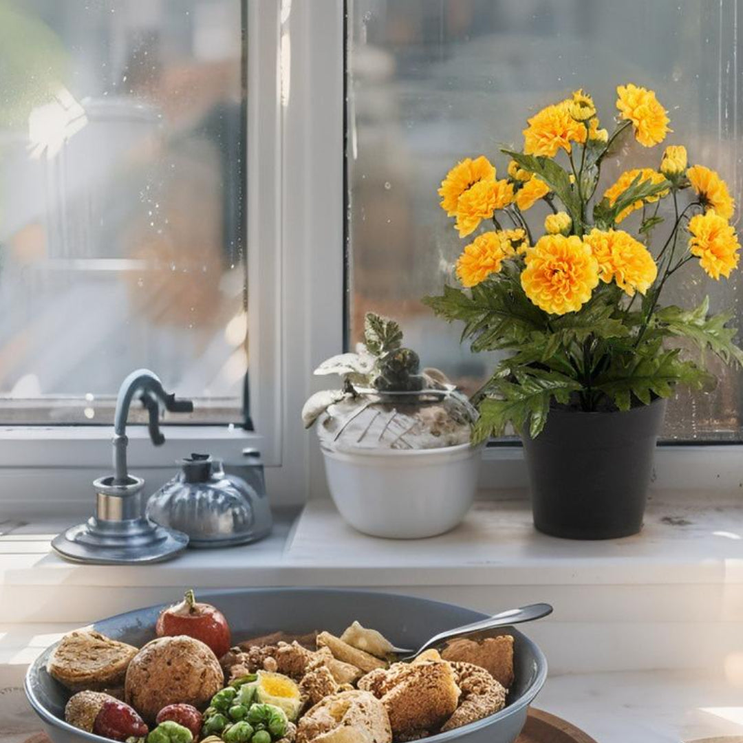 Potted Artificial Yellow Mum 20z20x27cm