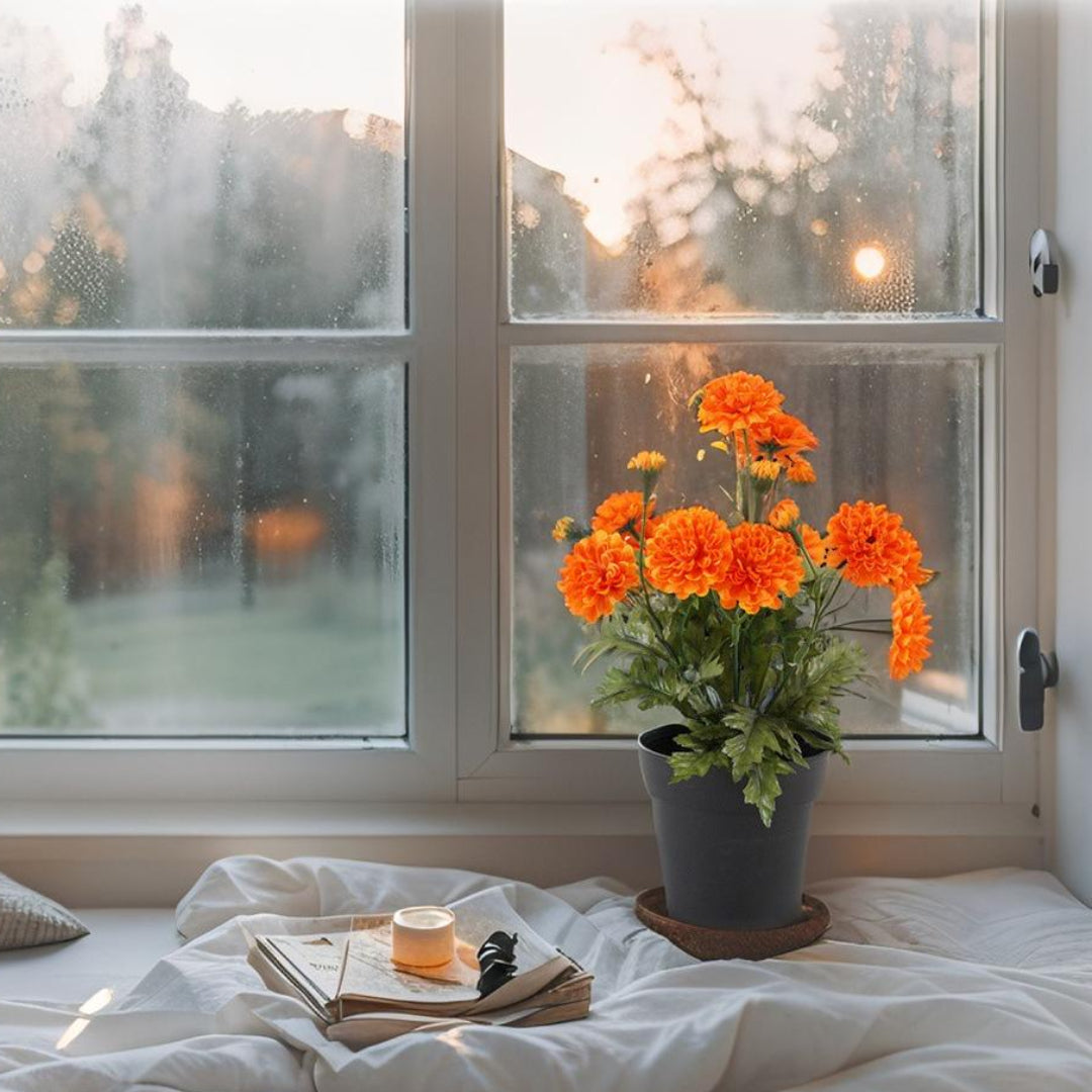 Potted  Artificial Orange 'Mum' Chrysanthemum 23x23x26cm