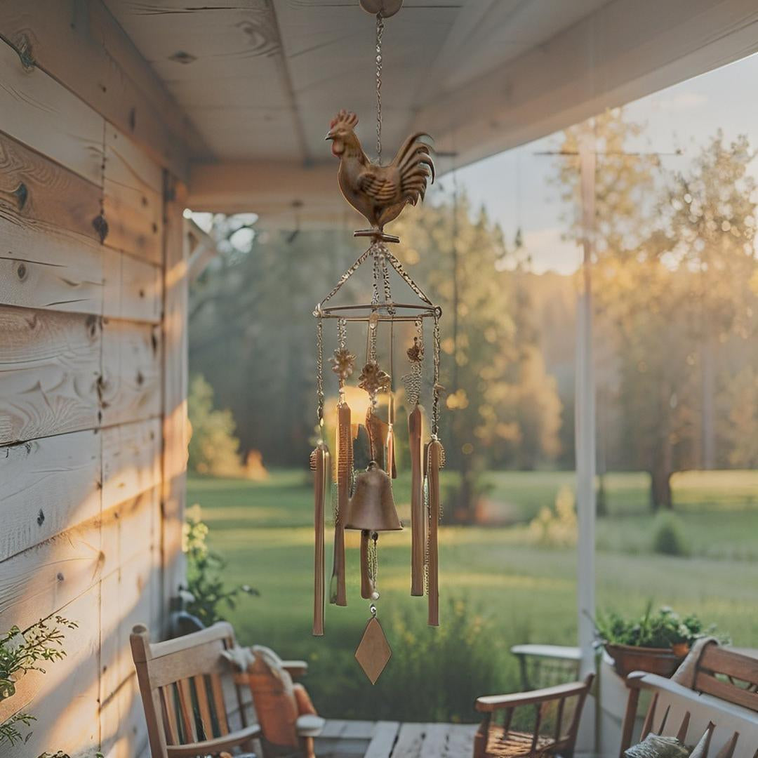 Hanging Chicken Windchime + Cast Iron Bell 13.5x13.5x78.5cm