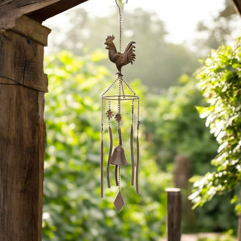Hanging Chicken Windchime + Cast Iron Bell 13.5x13.5x78.5cm