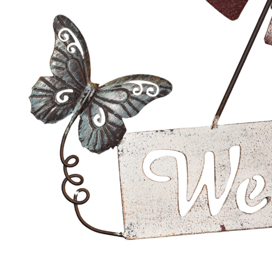 Hanging Welcome Windmill w/Bell + Butterflies 30x6.5x79cm