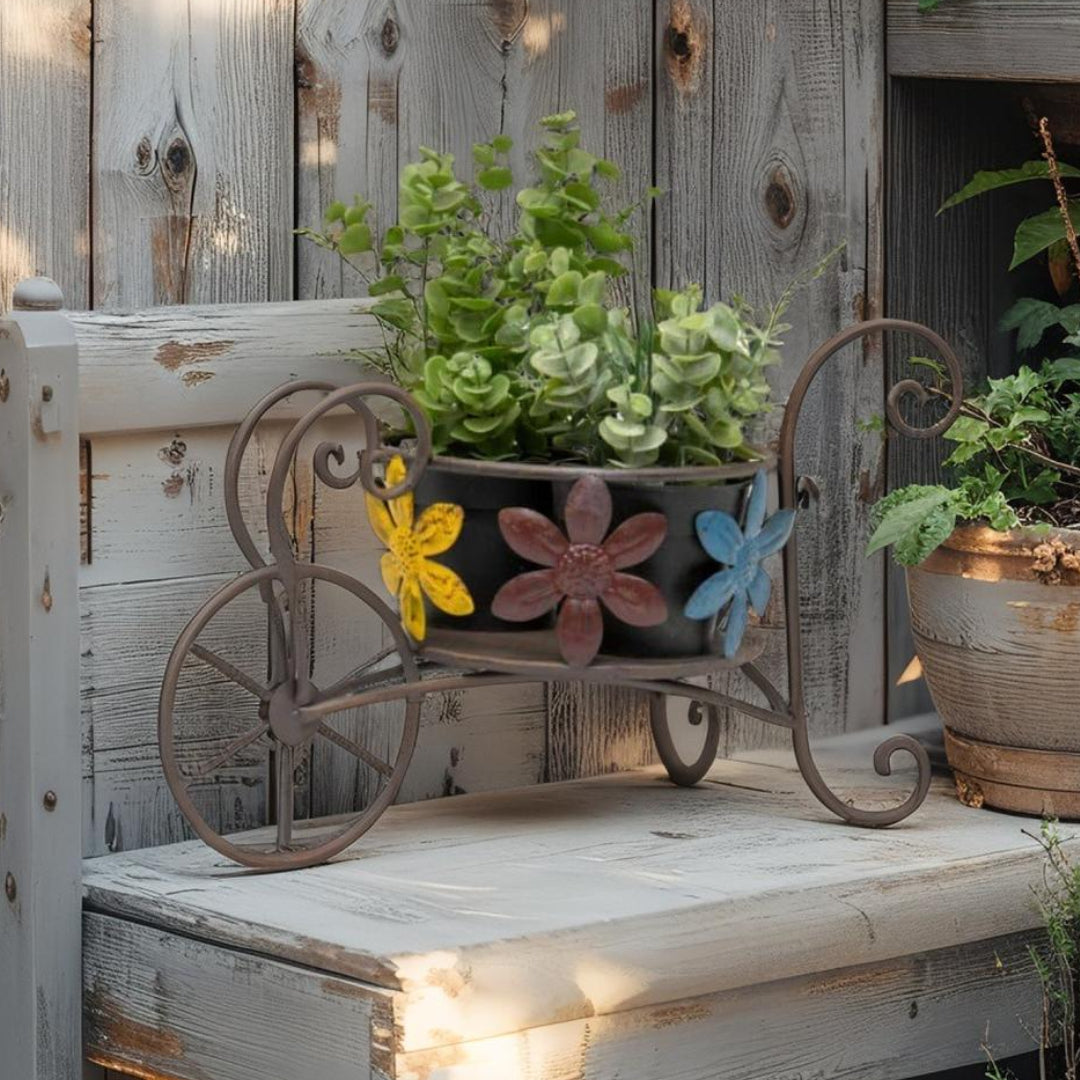 Antique Wheelbarrow w/Flower Design Potplanter 41.5x20.5x26cm