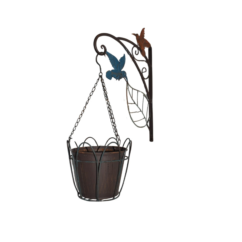 Hanging Potplanter w/Pot + Wall Bracket + Hummingbirds 34x18x55cm