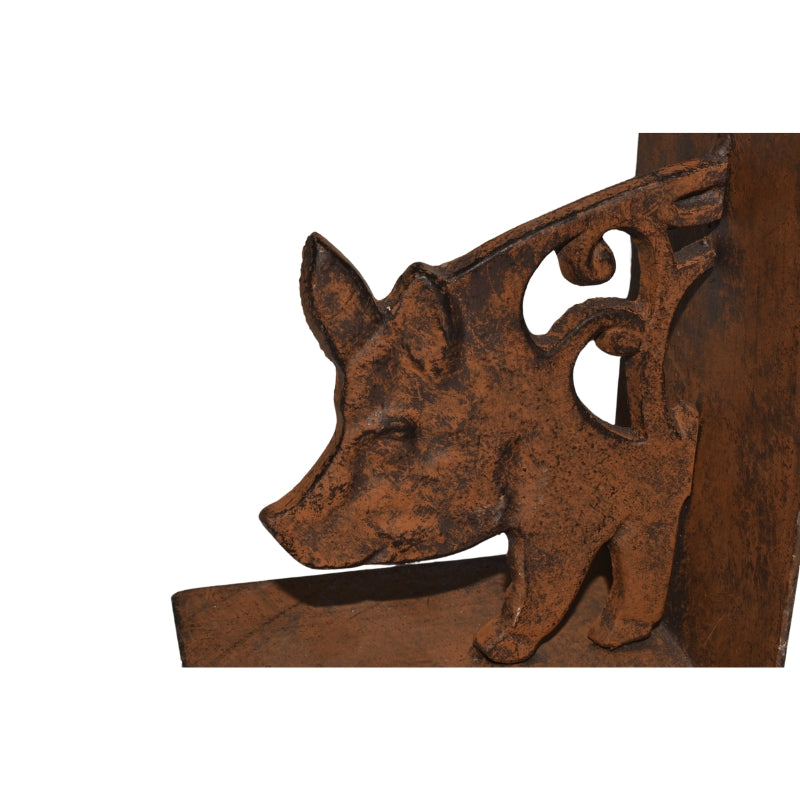 Cast Iron Fleur Pig Bookends Set 9x11x14cm