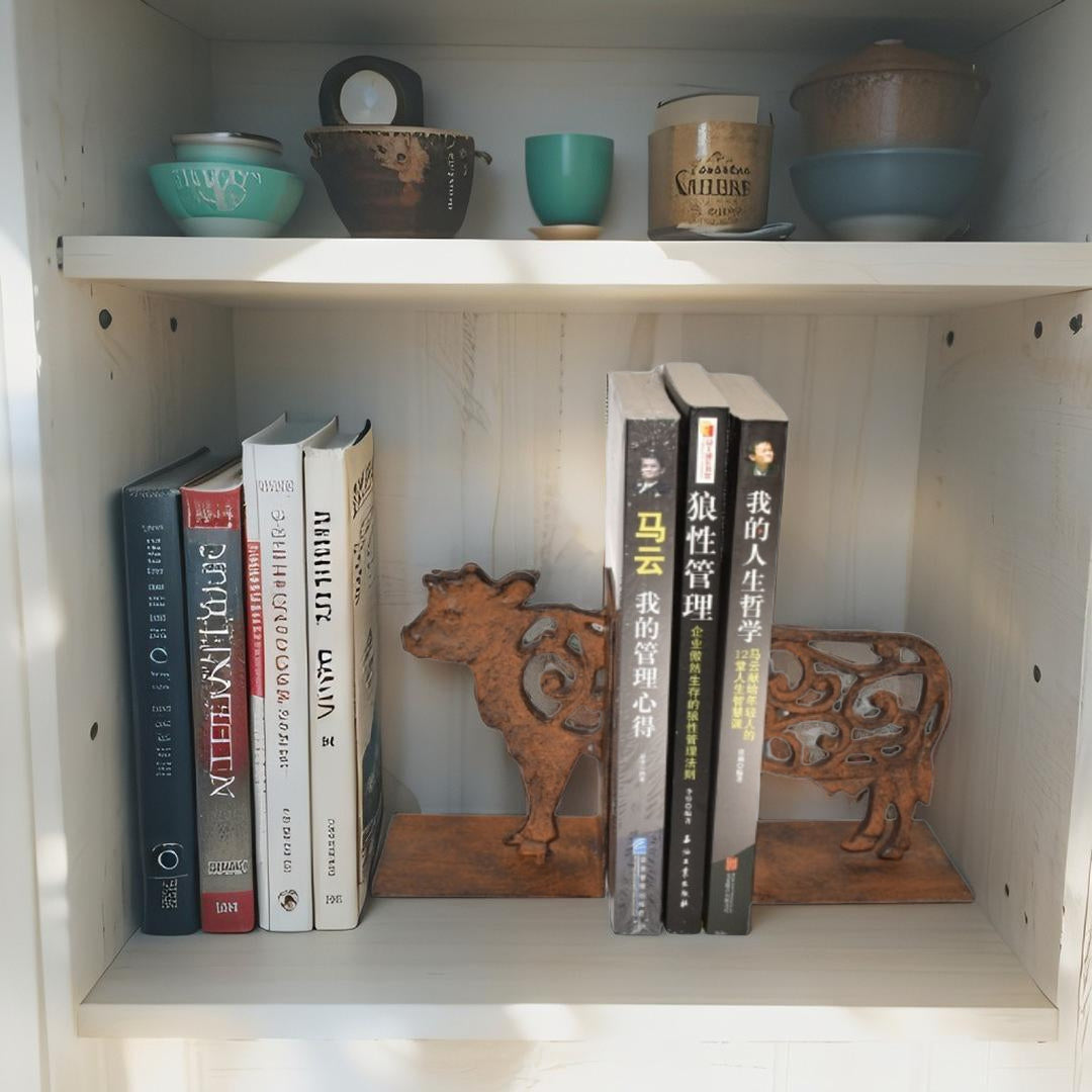 Cast Iron Fleur Cow Bookends Set 9x11.5x15cm