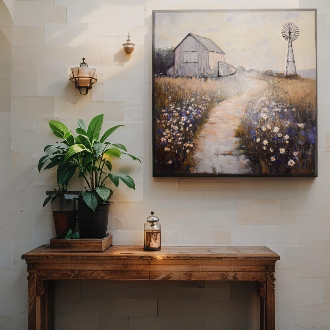 Farm Scene Pressed Metal Textured Wall Art 45.5x0.5x45.5cm