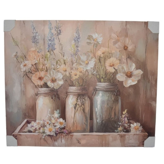 Flower Jars Scene on Canvas- Textured Oil Painting Wall Art  94x3x78.5cm