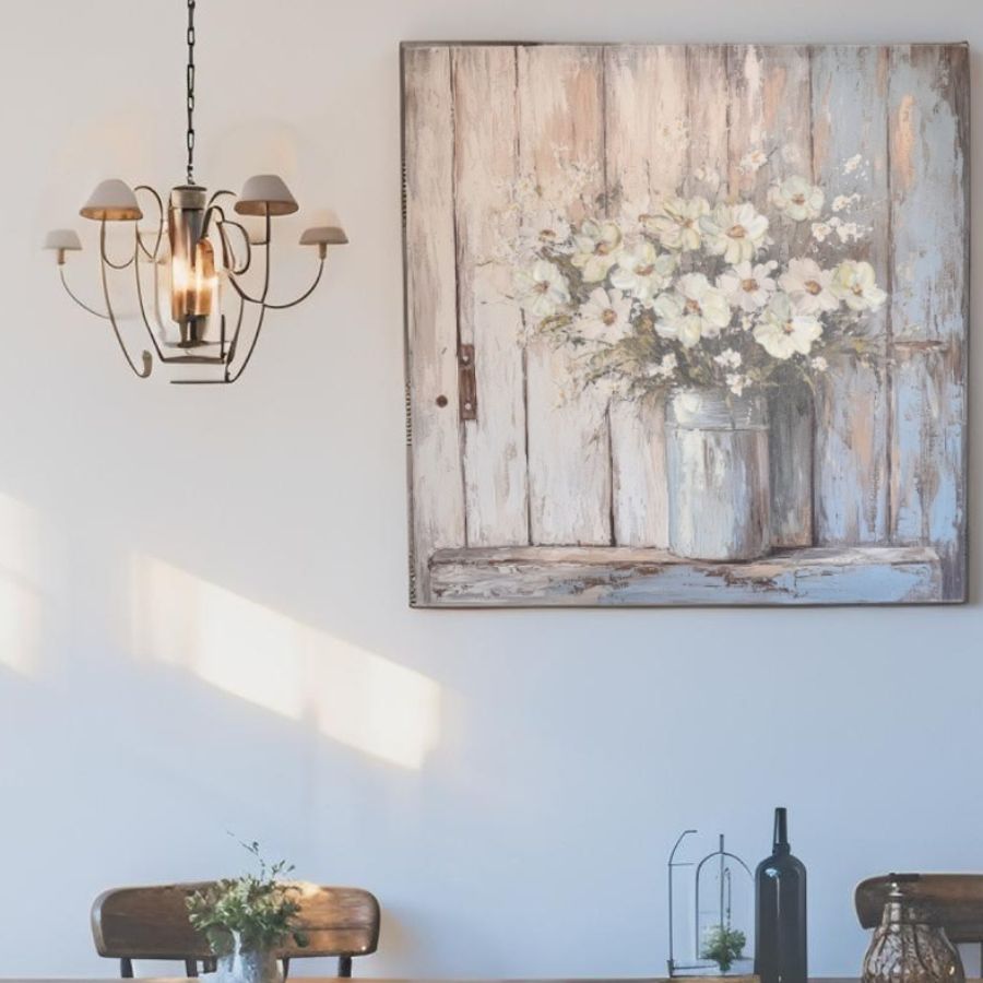 White Flowers Scene on Canvas - Textured Oil Painting Wall Art 56x3x56cm