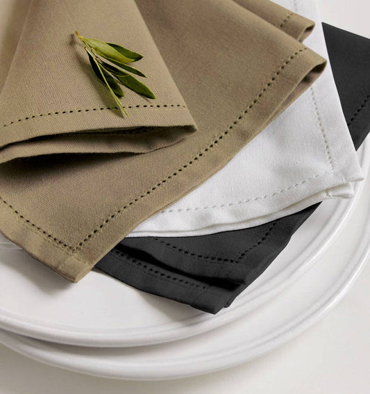 Elegant Hemstitch Placemats - Light Grey - 100% Cotton