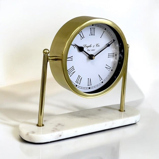 108W Round Faced Gold Clock Marble Base 27X22