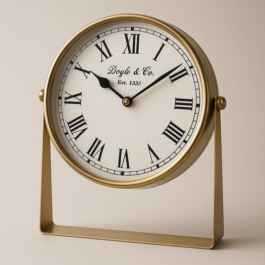 109B  Round Gold Clock On Stand 26Cm -