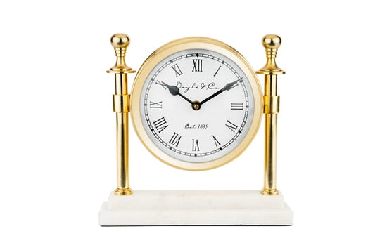 109C - Round Column Clock White Marble Base: Gold