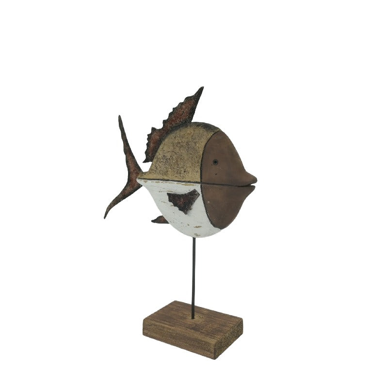 Set/2 Asst Size Handcrafted Fish on Base 22x7x28/15x6x20