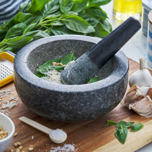 Low Profile Mortar And Pestle - 20cm - Black