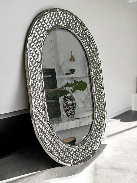 152V Villa Bamboo Weave Silver Frame Oval 4X6"