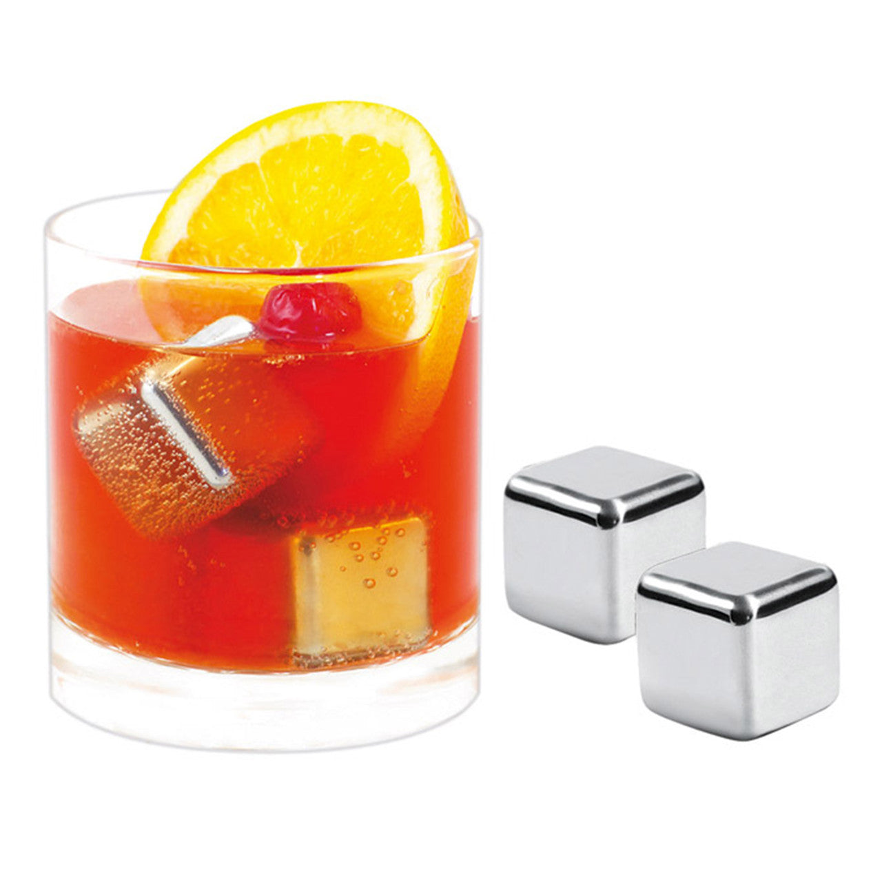 Stainless Steel Ice Cubes - 4 Piece Set - With Velvet Pouch And Box