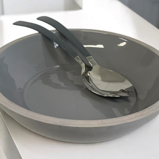 192L Grey Enamel Round Timber Bowl 36Cm