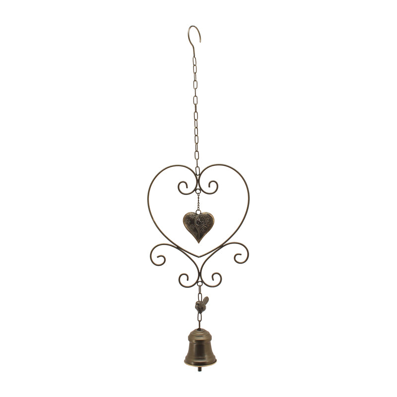 Hanging Hearts w/Bird + Bell 22x7x73cm