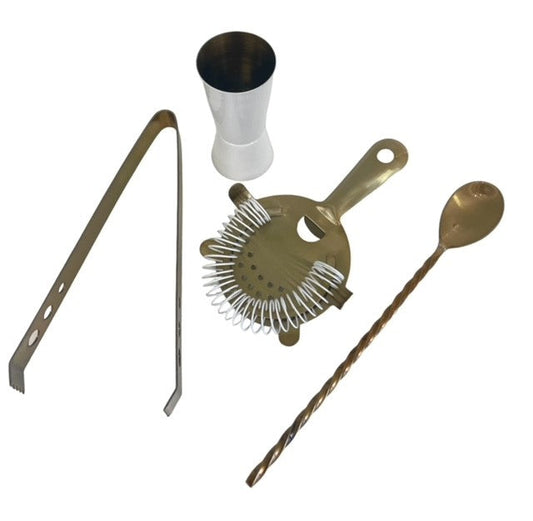 197M - 4 Piece Bar Set Gold/White Cocktail Set