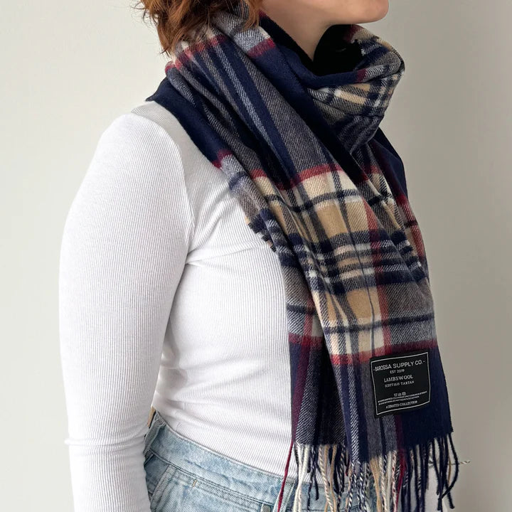 Stewart Navy - Scottish Tartan Lambswool - Wide Scarf