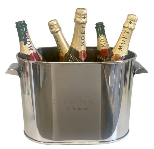 200C Oval Stainless 6 Bottle Bucket "C'Est La Vie" 35X23X21