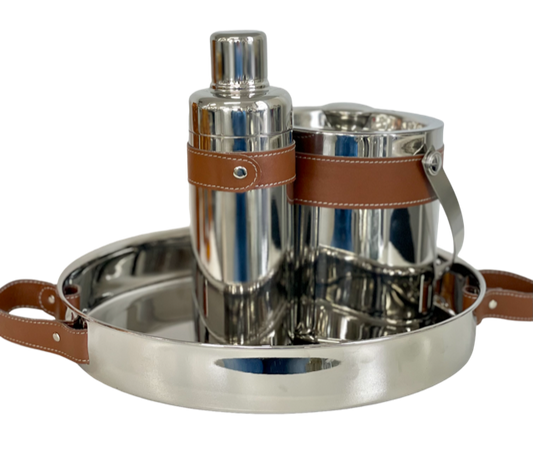 201F - Stainless Steel Cocktail Tray: Leather