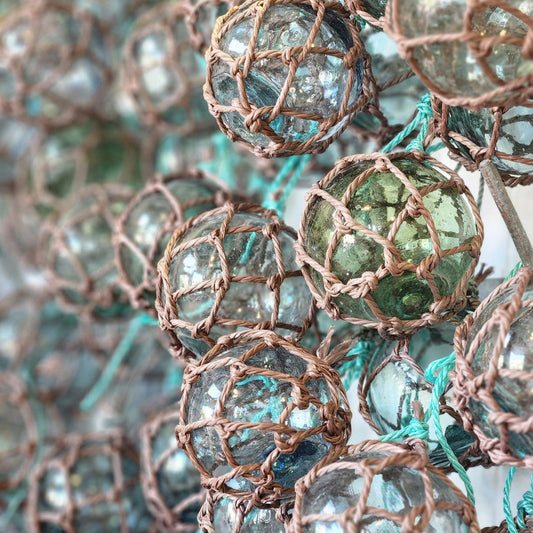 Set 10 X 2.5" Glass Float - Taupe Rope #5513