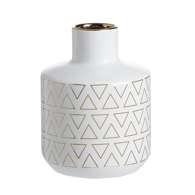Geo Vase 20 Cms High Indoor/Outdoor. Our Geo Vase Small  With A Gloss White Finish And Gold Trim