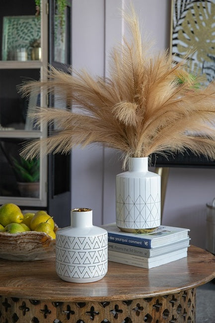Geo Vase 20 Cms High Indoor/Outdoor. Our Geo Vase Small  With A Gloss White Finish And Gold Trim