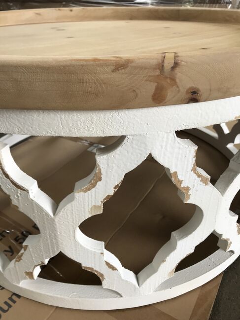 Lattice Round Shabby Chic Coffee Table Distressed White. A Lattice Pattern With A Weathered White Finish