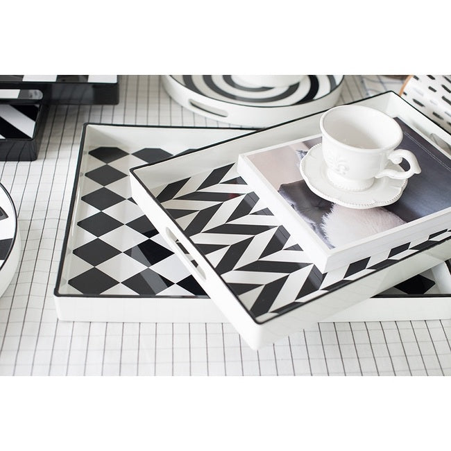 Black & White Patterned Set Of 2 Rectangular Serving Trays. Bold & Dynamic Pattern