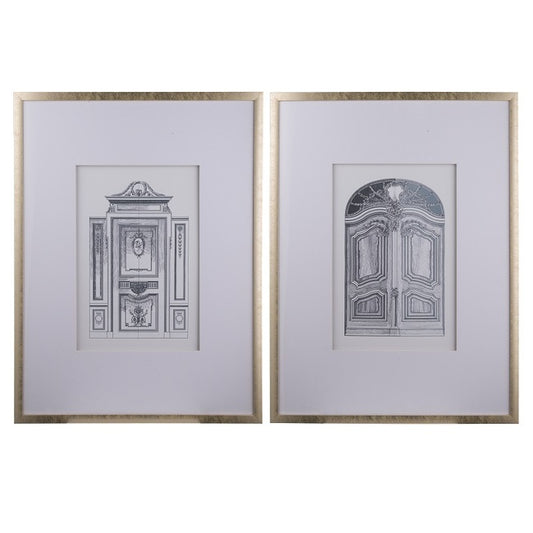 Ornate Doors Fake Pencil Wall Art Set Of 2. Classic Architecture. Intricate Renderings
