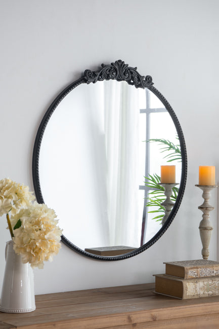 Baroque Black Round Wall Mirror 98Cm. The Black Framing Makes This A Striking Focal Piece.