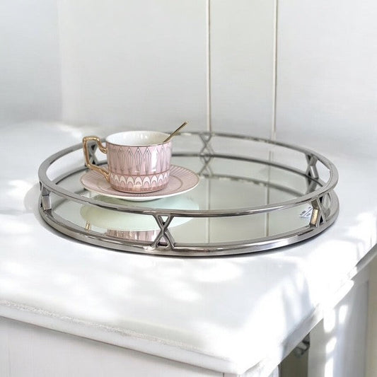 210D Round Mirror Tray W/ X Deco 38X4.5 - New Style
