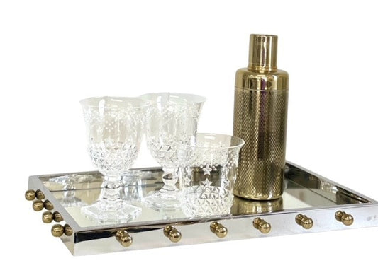 210Y Milano Rectangle Tray Steel & Gold Knobs 44X28X3