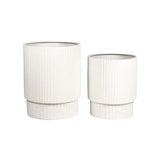 Carmen Ribbed White Planter - Set Of 2