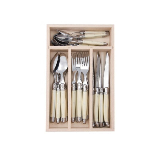 Andre Verdier Laguiole DEBUTANT OMNICOLOUR - Ivory - Cutlery Set - 24 Piece in Tray