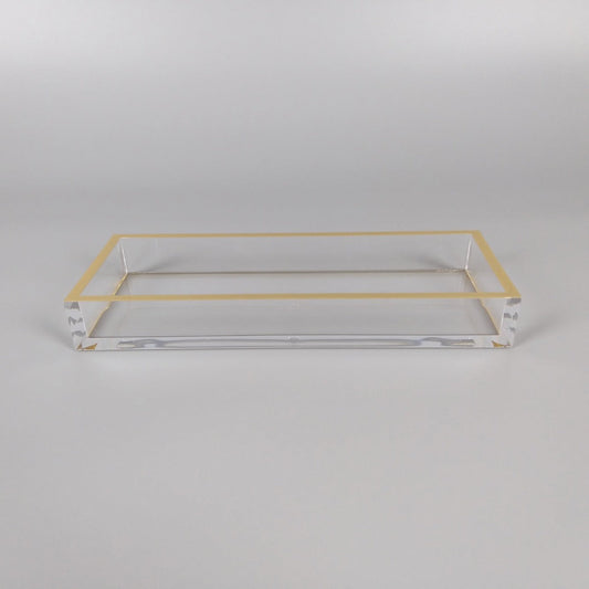 23D - Rectangle Tray Clear W/Gold Rim 26X16 - Last One