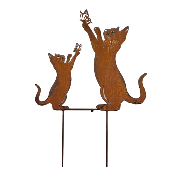 Rust Cat+Kitten Garden Stake 31x2.5x43cm