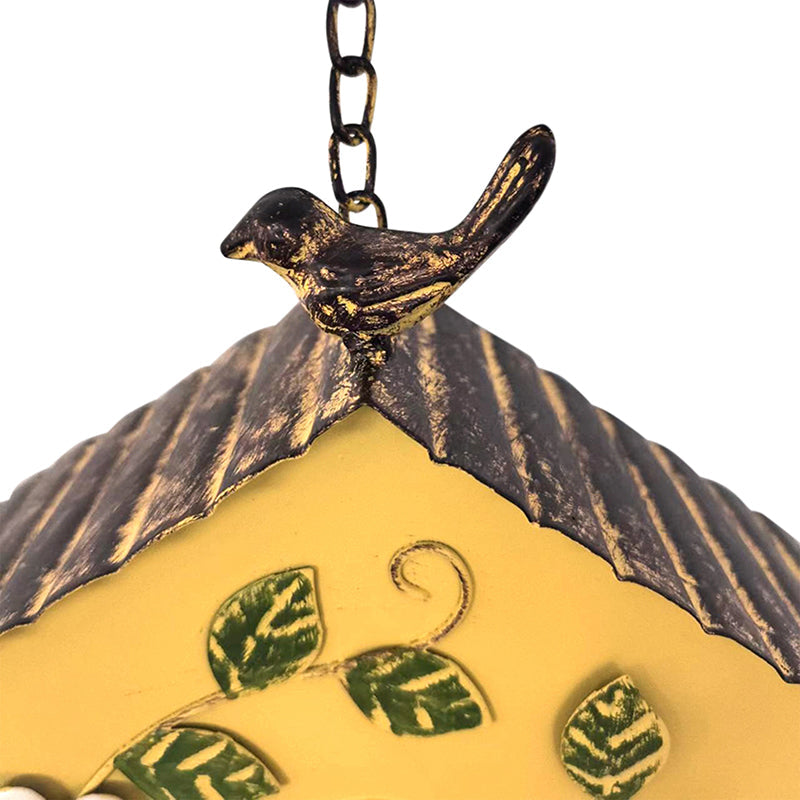 Hanging Yellow Distressed Birdhouse on chain 20x8x20-60cm (2)