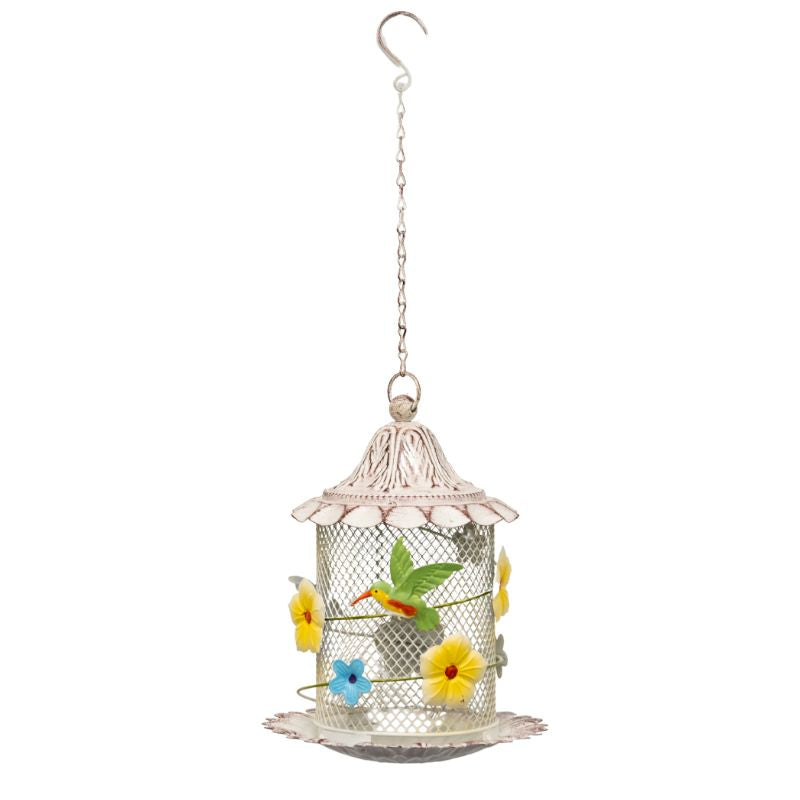Hanging Mesh Birdfeeder w/Flowers + Bird 21.5x21.5x58cm