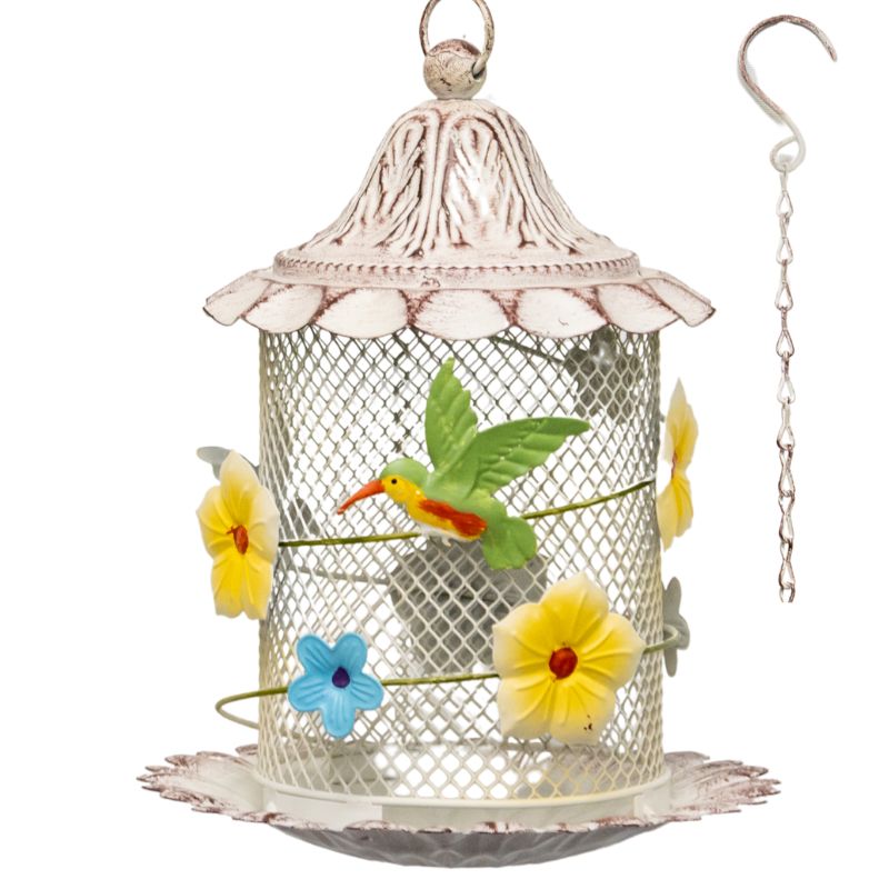Hanging Mesh Birdfeeder w/Flowers + Bird 21.5x21.5x58cm