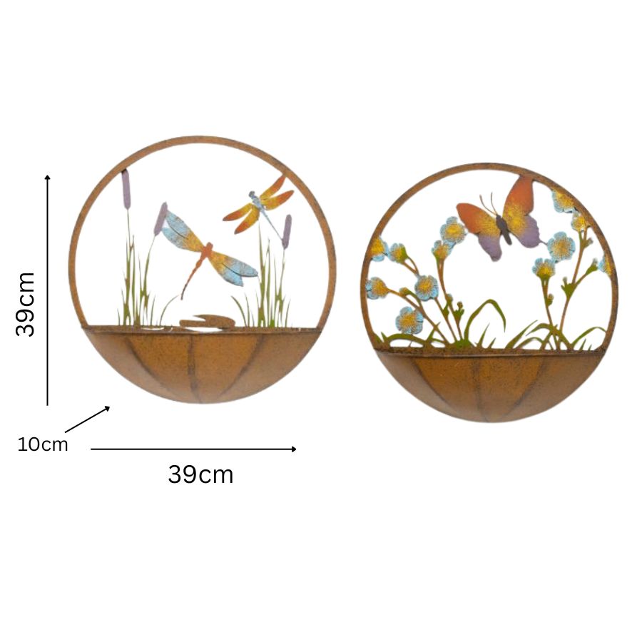 Set/2 Asst Dragonfly + Butterfly Wall Planters 39x10x39cm