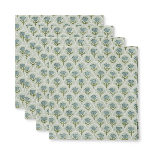 Suri Scallop Buti Seafoam Block Print Napkin Set 4