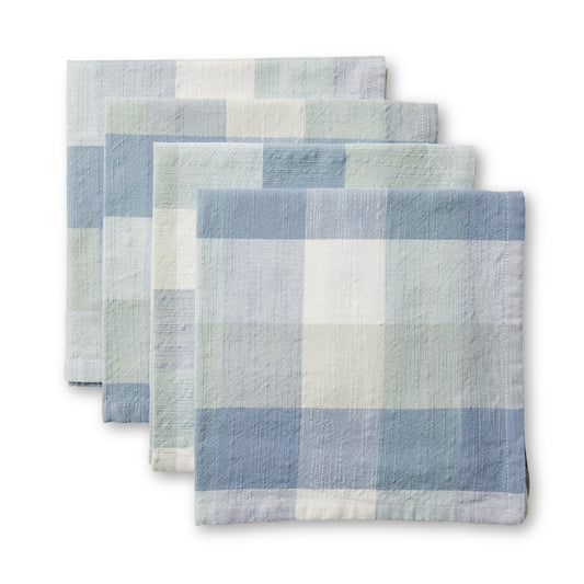 Isaac Blue/Seafoam Check Napkin Set 4
