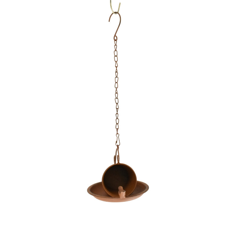 Rust-Look Hanging Cup + Saucer Birdfeeder 21x16x45cm