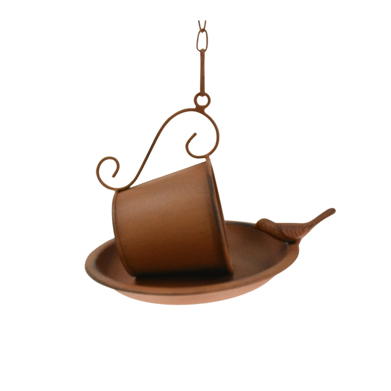 Rust-Look Hanging Cup + Saucer Birdfeeder 21x16x45cm